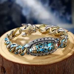 Tibetan Nine-Eye Dzi Bead Om Mani Padme Hum Turquoise Protection Rotatable Bracelet