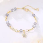 14K Gold Plated Natural Strawberry Quartz Moonstone Möbius Loop Eternal Love Star Positive Bracelet - Image 12