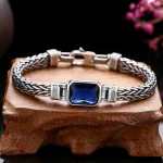 Retro Blue Acrylic Dragon Keel Braided Design Healing Wealth Buckle Bracelet - Image 5