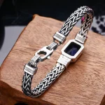 Retro Blue Acrylic Dragon Keel Braided Design Healing Wealth Buckle Bracelet - Image 3