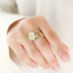 925 Silver Plated Copper White Jade Plum Flower Leaf Luck Ring - Image 3