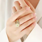 925 Silver Plated Copper White Jade Plum Flower Leaf Luck Ring - Image 4