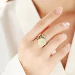 925 Silver Plated Copper White Jade Plum Flower Leaf Luck Ring - Image 9