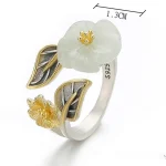 925 Silver Plated Copper White Jade Plum Flower Leaf Luck Ring - Image 11