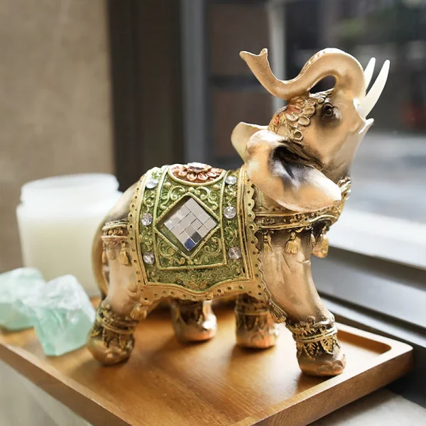 Lucky Feng Shui Green Elephant Statue Sculpture Wealth Figurine Gift Home Decoration