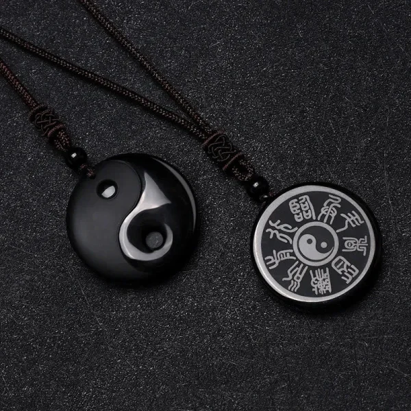 Black Obsidian Taoism Necklace Pendant with Yin Yang