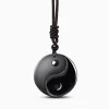 Black Obsidian Taoism Necklace Pendant with Yin Yang