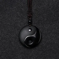 Black Obsidian Taoism Necklace Pendant with Yin Yang