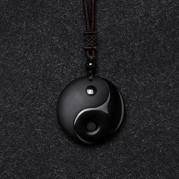 Black Obsidian Taoism Necklace Pendant with Yin Yang