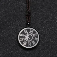 Black Obsidian Taoism Necklace Pendant with Yin Yang