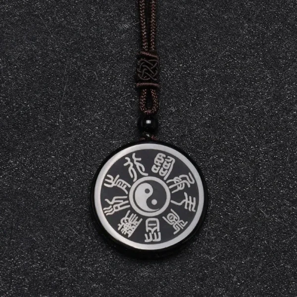 Black Obsidian Taoism Necklace Pendant with Yin Yang