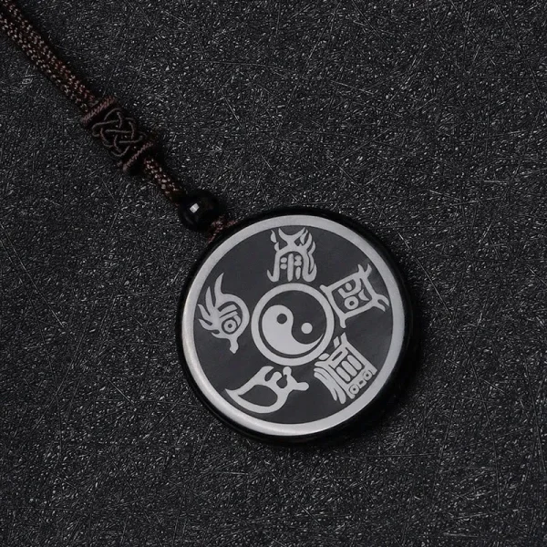 Black Obsidian Taoism Necklace Pendant with Yin Yang