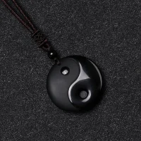 Black Obsidian Taoism Necklace Pendant with Yin Yang