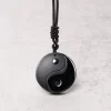 Black Obsidian Taoism Necklace Pendant with Yin Yang
