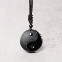 Black Obsidian Taoism Necklace Pendant with Yin Yang