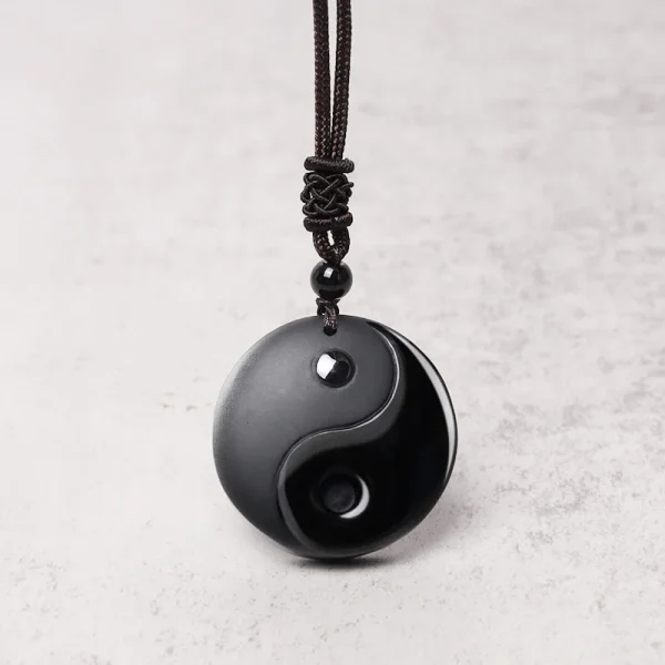 Black Obsidian Taoism Necklace Pendant with Yin Yang