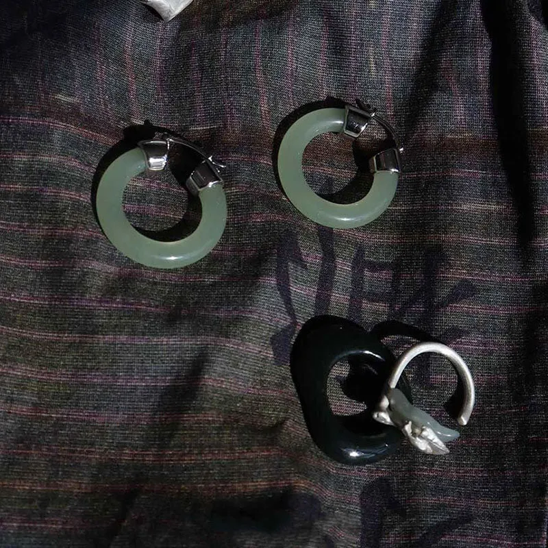 Women's Round Jade Fortune Attracting Earrings