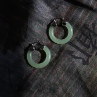 Women's Round Jade Fortune Attracting Earrings