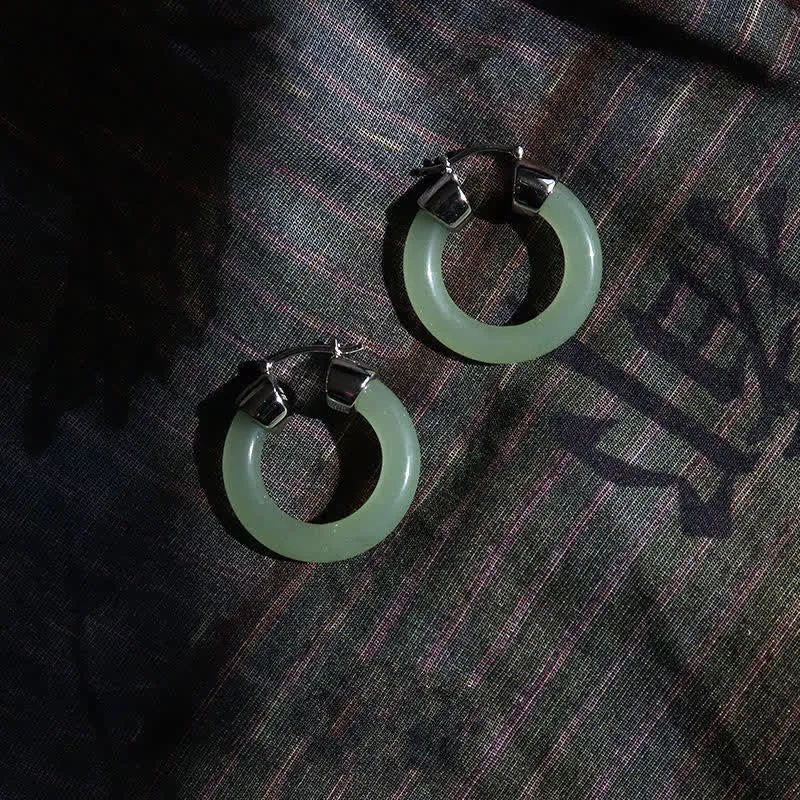 Women's Round Jade Fortune Attracting Earrings