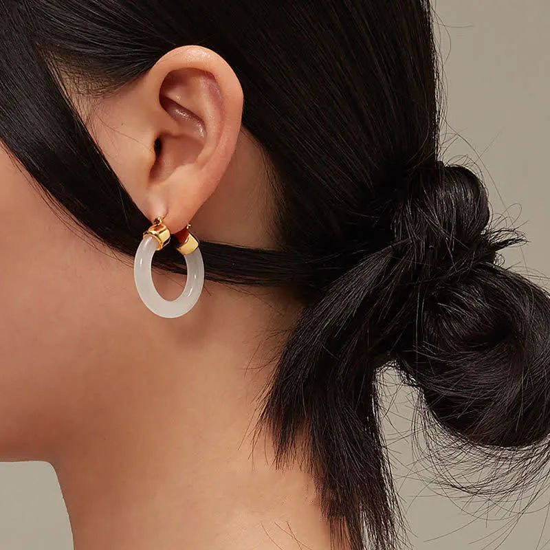 Women's Round Jade Fortune Attracting Earrings