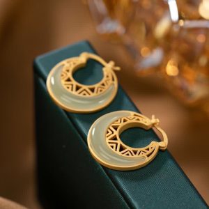 Crescent Moon Jade Prosperity & Abundance Drop Earrings