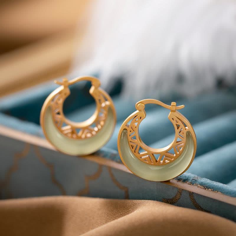 Crescent Moon Jade Prosperity & Abundance Drop Earrings