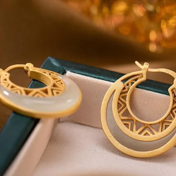 Crescent Moon Jade Prosperity & Abundance Drop Earrings