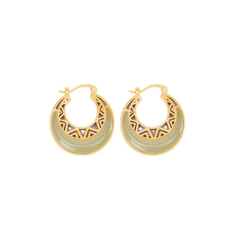 Crescent Moon Jade Prosperity & Abundance Drop Earrings