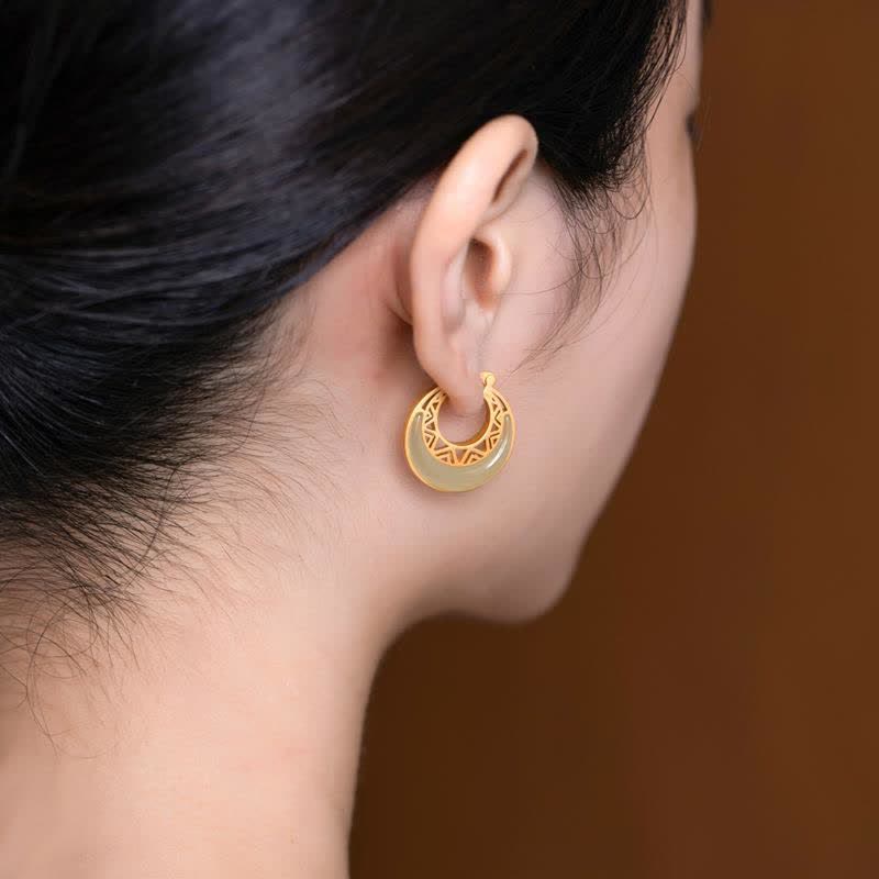 Crescent Moon Jade Prosperity & Abundance Drop Earrings