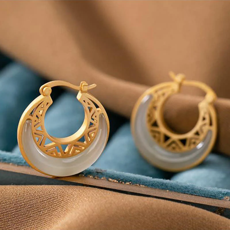 Crescent Moon Jade Prosperity & Abundance Drop Earrings