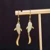 Fish Pattern Jade Luck Dangle Drop Earrings Fish Pattern Jade Luck Dangle Drop Earrings