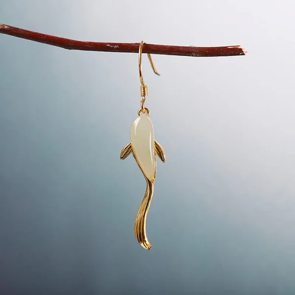 Fish Pattern Jade Luck Dangle Drop Earrings Fish Pattern Jade Luck Dangle Drop Earrings
