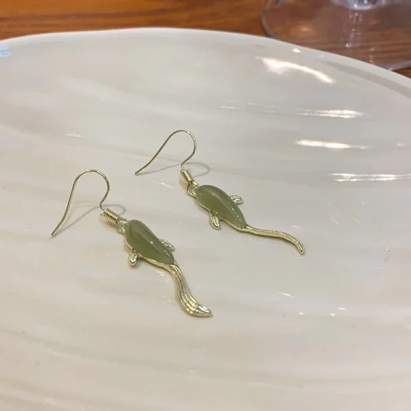Fish Pattern Jade Luck Dangle Drop Earrings Fish Pattern Jade Luck Dangle Drop Earrings