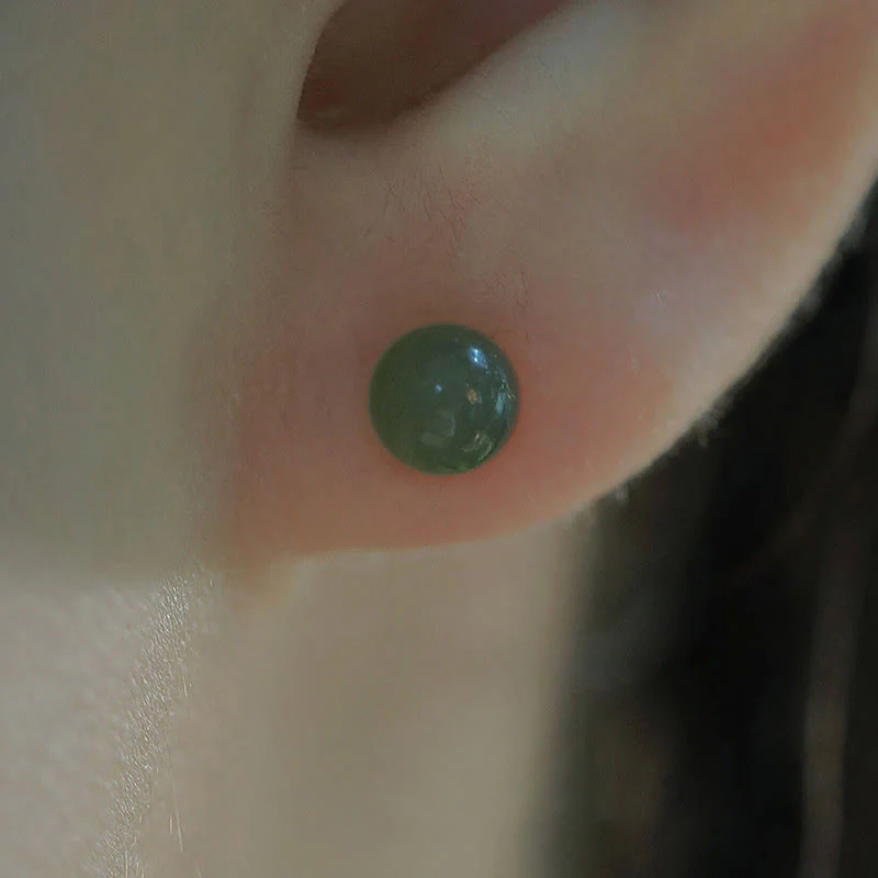 Natural Round Jade Beads Good Luck Stud Earrings