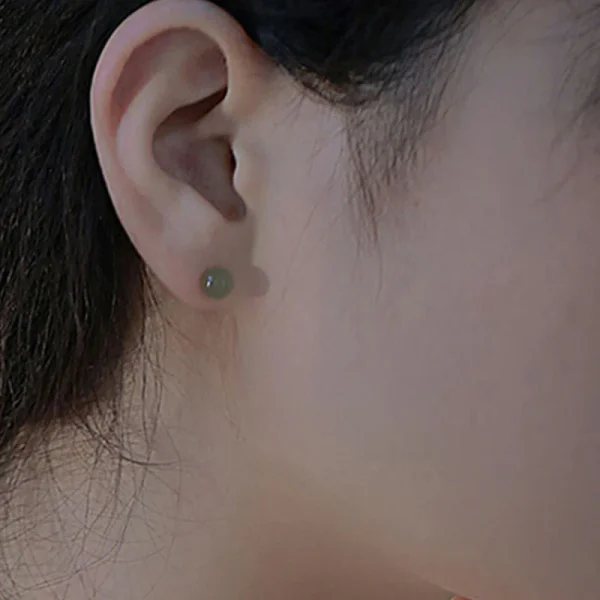 Natural Round Jade Beads Good Luck Stud Earrings