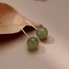 Natural Round Jade Beads Good Luck Stud Earrings
