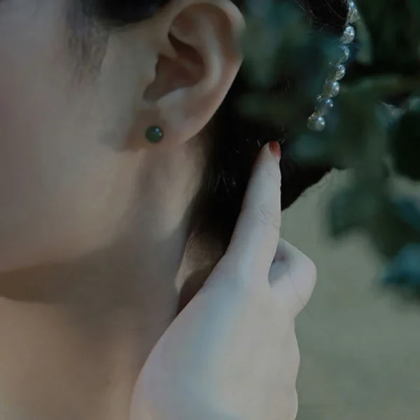 Natural Round Jade Beads Good Luck Stud Earrings