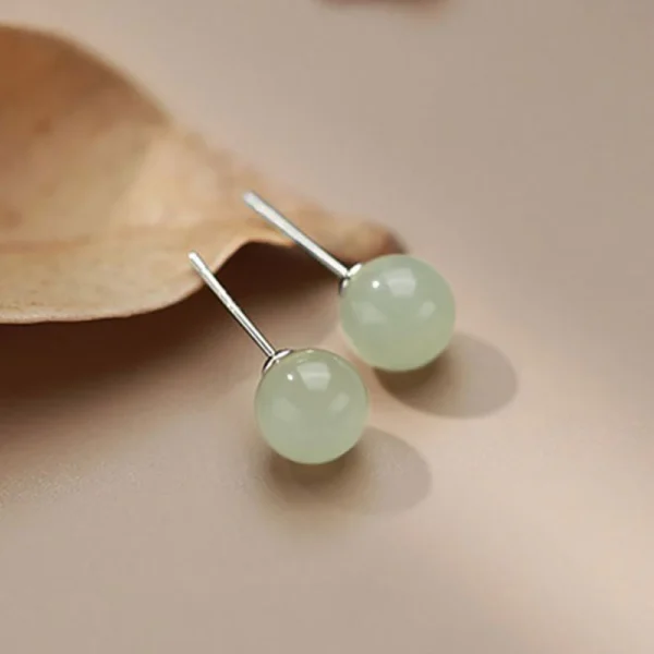 Natural Round Jade Beads Good Luck Stud Earrings
