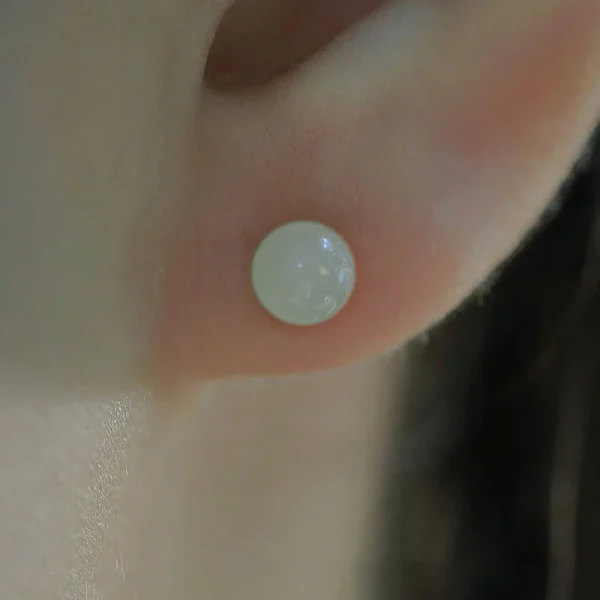 Natural Round Jade Beads Good Luck Stud Earrings