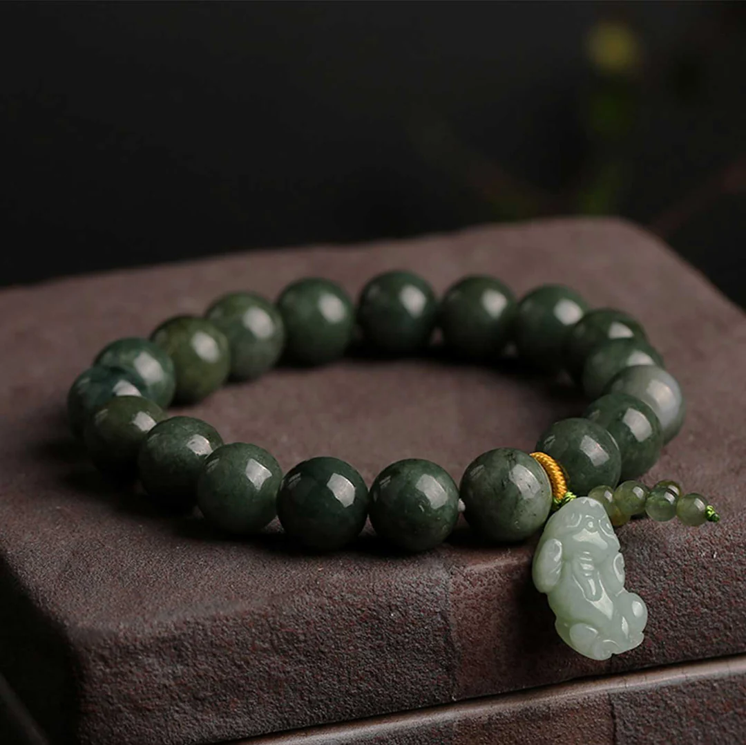 Pixiu Green Jade Wealth Attracting and Blessing Bracelet