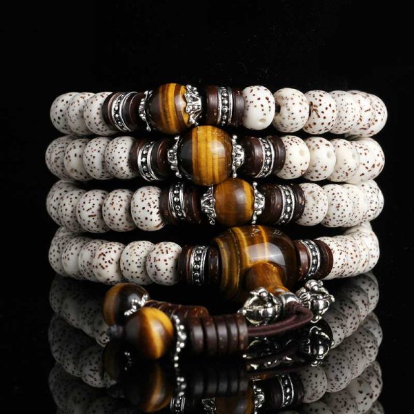 Tibetan Style 108 Beads Tiger Eye Stone Bodhi Mala Bracelet
