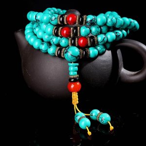 Tibetan Turquoise Healing Mala Bracelet for Balance