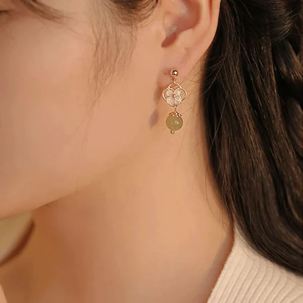 Tridacna Stone Jade Drop Earrings Symbolizes Prosperity & Peace