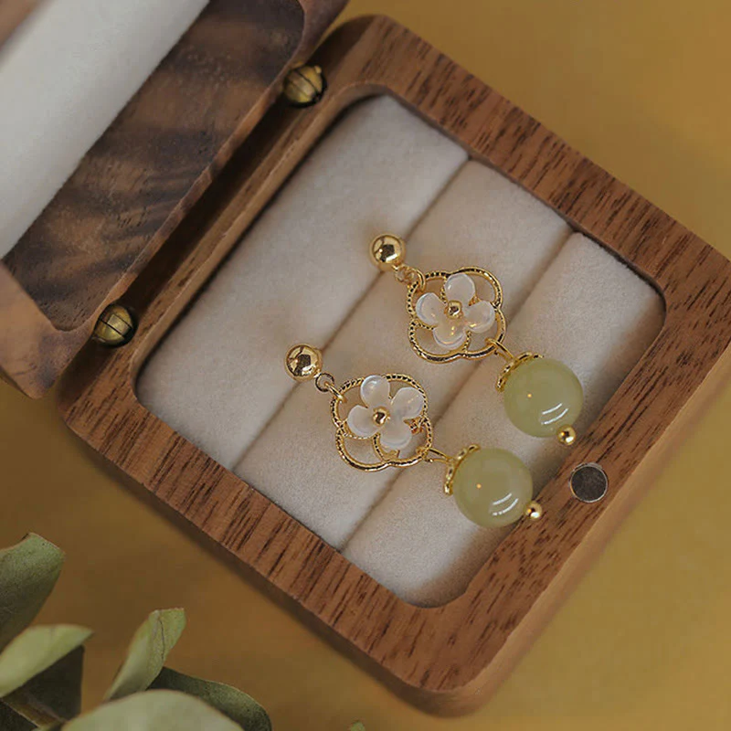 Tridacna Stone Jade Drop Earrings Symbolizes Prosperity & Peace