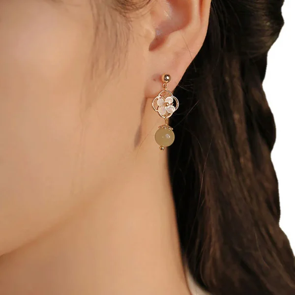 Tridacna Stone Jade Drop Earrings Symbolizes Prosperity & Peace
