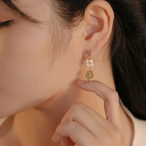 Tridacna Stone Jade Drop Earrings Symbolizes Prosperity & Peace