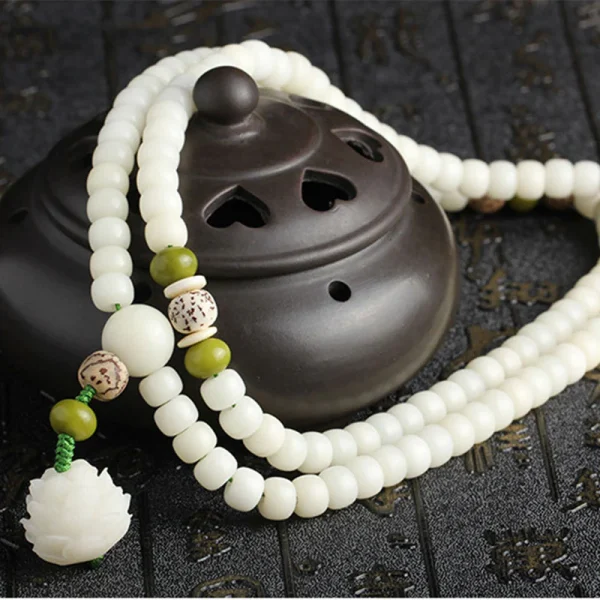 White Jade Bodhi Lotus Mala Harmony Bracelet