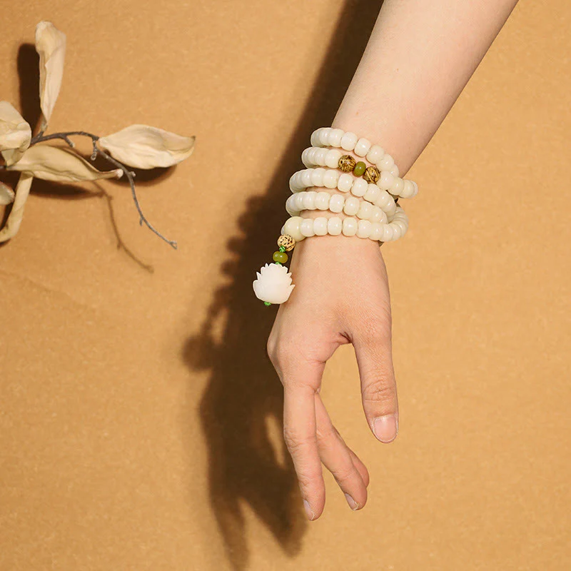 White Jade Bodhi Lotus Mala Harmony Bracelet