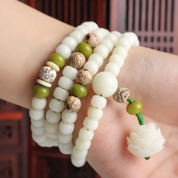 White Jade Bodhi Lotus Mala Harmony Bracelet