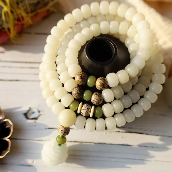 White Jade Bodhi Lotus Mala Harmony Bracelet